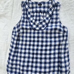 Talbots Blue and White Plaid Sleeveless Blouse